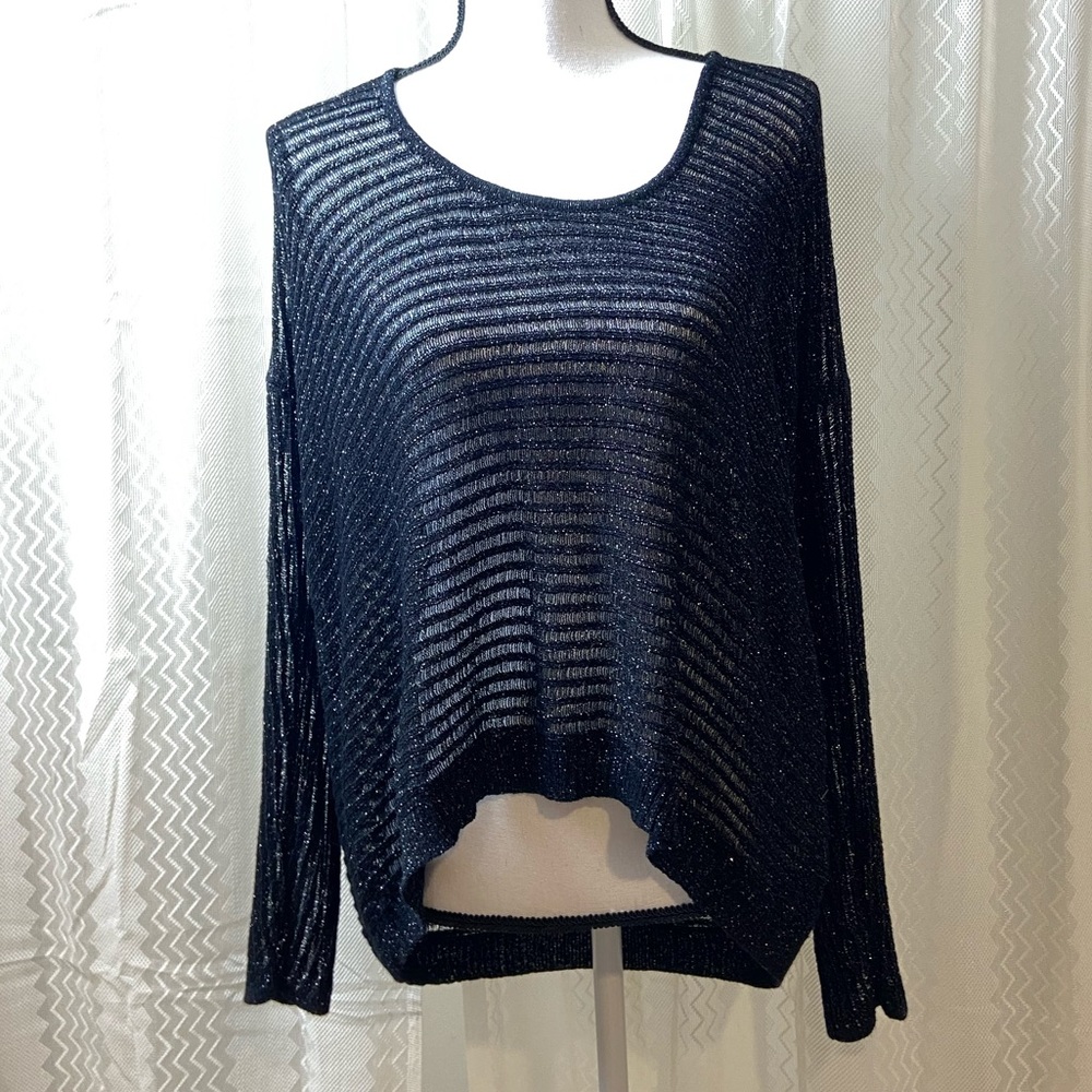 Jennifer Lopez Semi Sheer Metallic Crop Sweater L